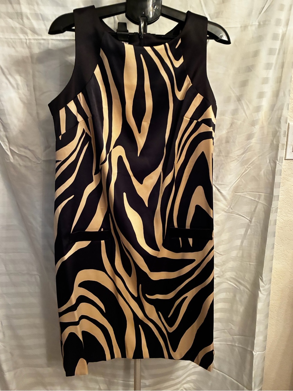 Plus Size Alyx Black and Cream Zebra-Print Sleeveless Shift Dress
